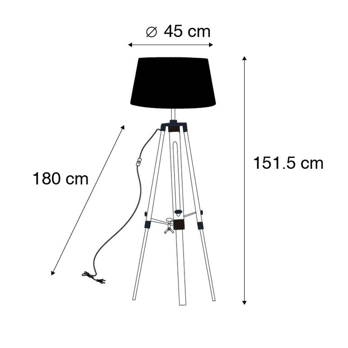 QAZQA Vloerlamp naturel met zwarte linnen kap 45 cm - Tripod
