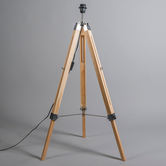 QAZQA Vloerlamp naturel met zwarte linnen kap 45 cm - Tripod