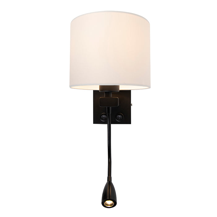 QAZQA Moderne wandlamp zwart met witte kap - Brescia
