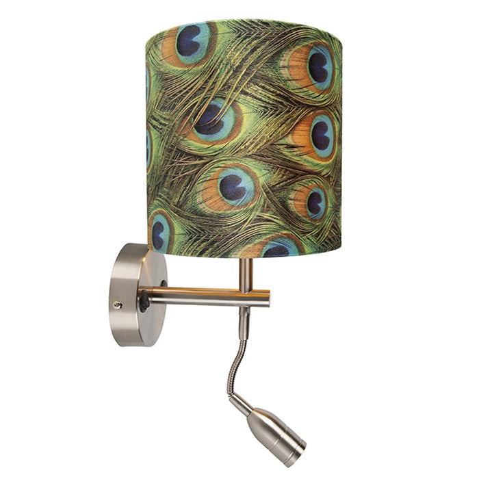 QAZQA Moderne wandlamp staal met leeslamp en kap velours 20|20|20