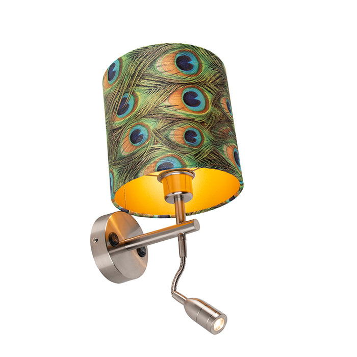 QAZQA Moderne wandlamp staal met leeslamp en kap velours 20|20|20