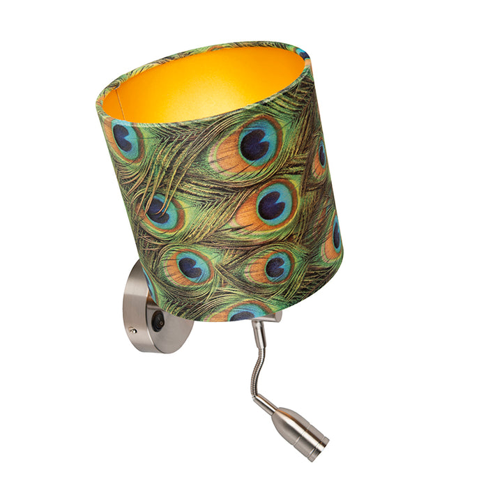 QAZQA Moderne wandlamp staal met leeslamp en kap velours 20|20|20