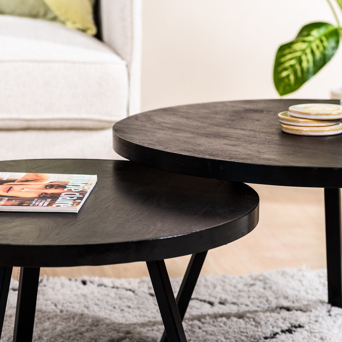 Duverger Blackened - Salontafels - set van 2 - rond - acacia - zwart