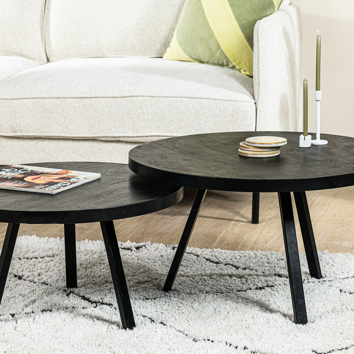 Duverger Blackened - Salontafels - set van 2 - rond - acacia - zwart