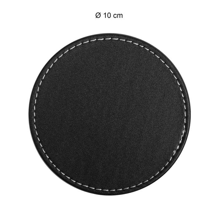 QUVIO 6 Leren onderzetters rond met houder - Zwart