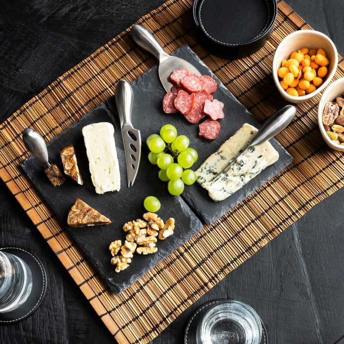 QUVIO 6 Leren onderzetters rond met houder - Zwart