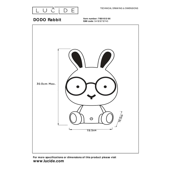 Lucide DODO RABBIT Tafellamp - Roze