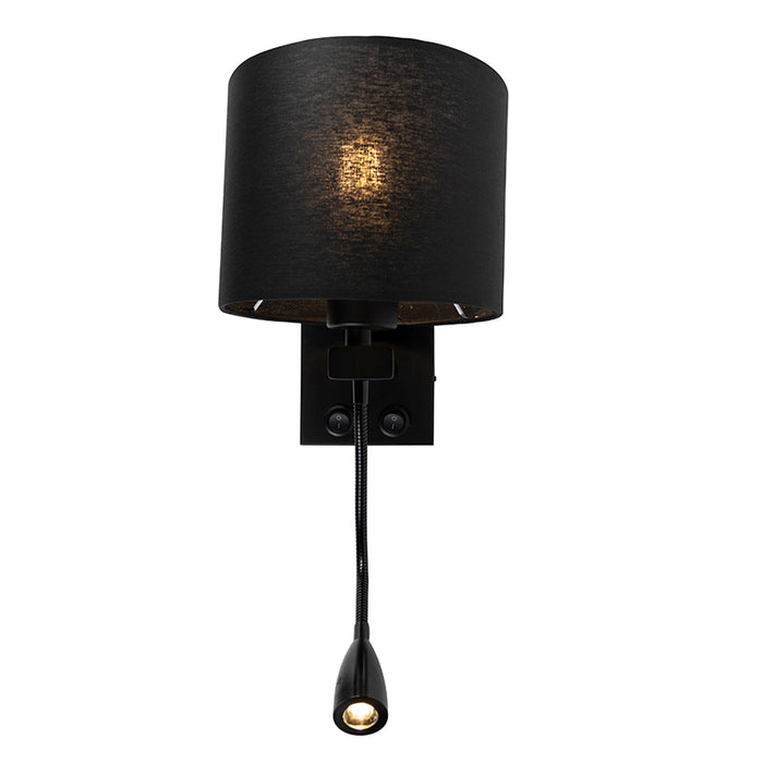 QAZQA Moderne wandlamp zwart met zwarte kap - Brescia