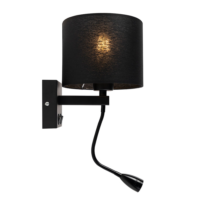 QAZQA Moderne wandlamp zwart met zwarte kap - Brescia