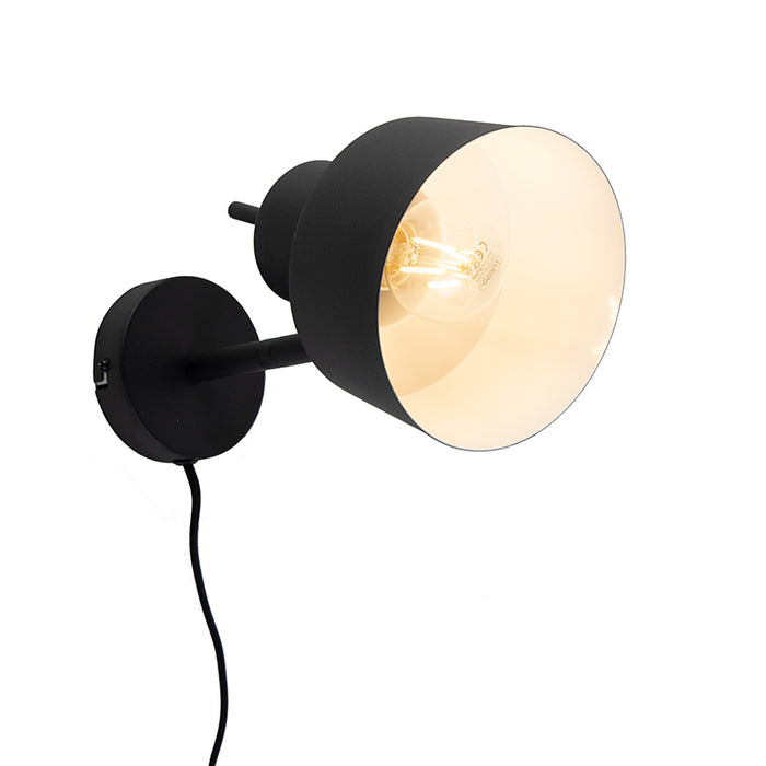 QAZQA Retro wandlamp zwart draai- en kantelbaar - Chappie