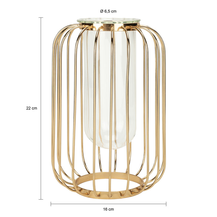 QUVIO Vaas met spijlen - 22,5 cm - Metaal & glas - Goud
