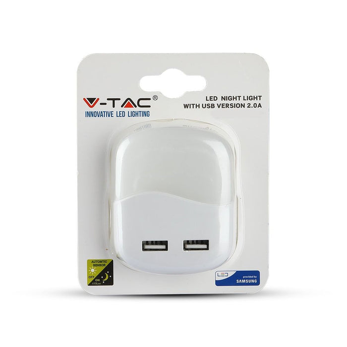 V-tac VT-84 nachtlampje stopcontact - vierkant - 2x USB - warm wit
