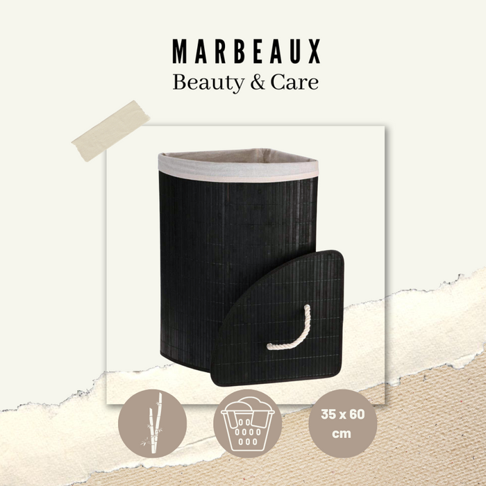 MARBEAUX Wasmand met Deksel Hoekvormig Zwart 35x35x60 cm Bamboe