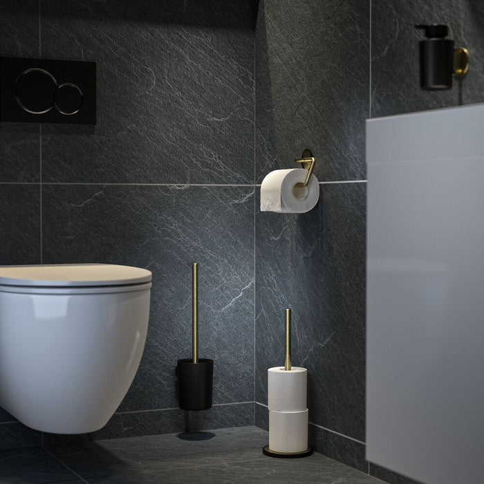 Tiger Tune Toiletaccessoireset - Toiletborstel met Houder - Toiletrolhouder zonder Klep - Handdoekhaak - Messing Geborsteld / Zwart