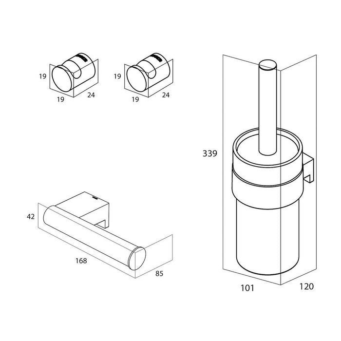 Tiger Bold Toiletaccessoireset - Toiletborstel met Houder - Toiletrolhouder zonder Klep - Handdoekhaken (2 stuks) - Zwart