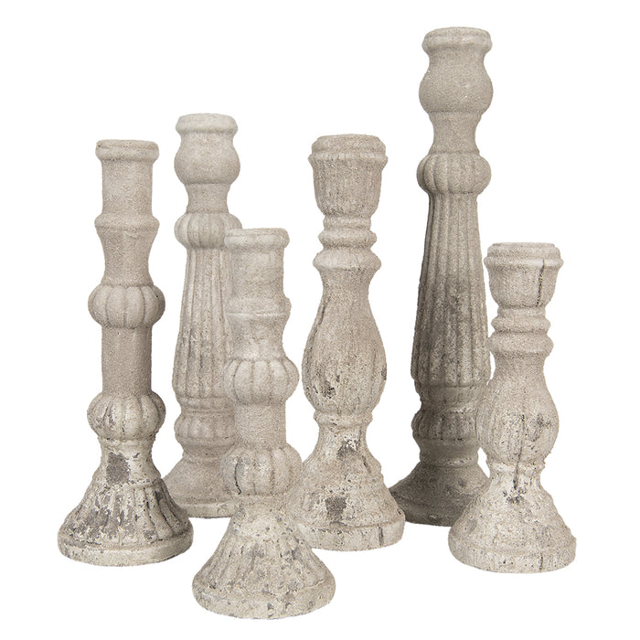 Clayre & Eef Kandelaar Ø 12x32 cm Grijs Steen Kaarsenstandaard