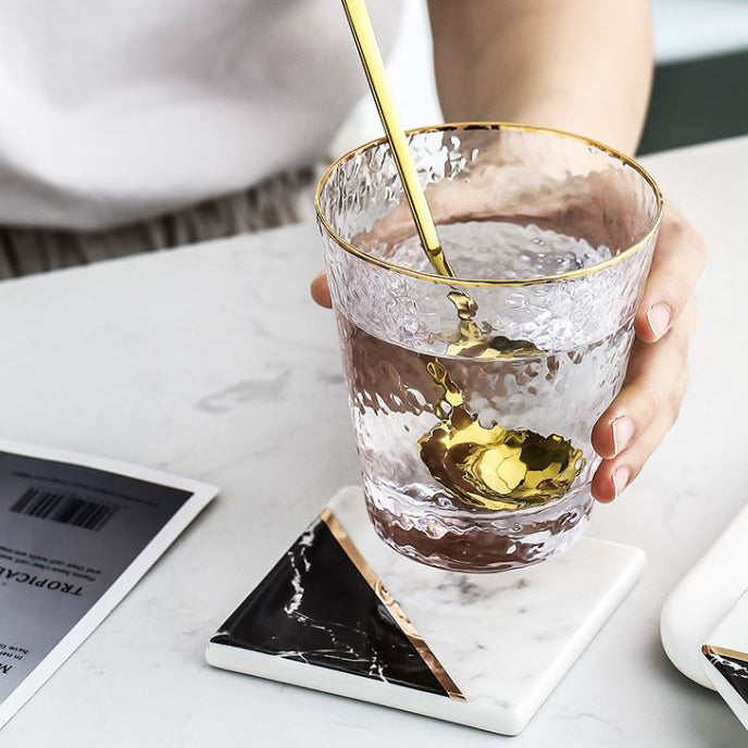 QUVIO Onderzetter vierkant set van 4 - Marmer zwart + wit