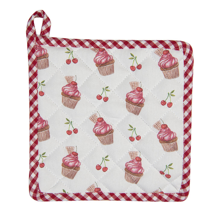 Clayre & Eef Pannenlap 20x20 cm Rood Wit Katoen Cupcakes