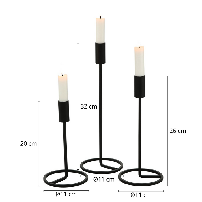 Dulaire Kaarsenhouders Zwart Metaal 3 st. - 32 cm