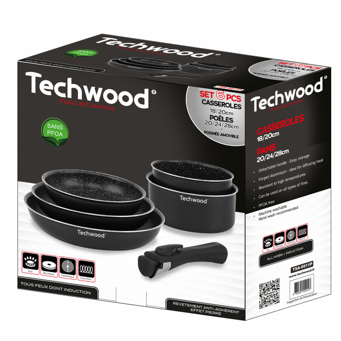 Techwood 6611p - 6-delige Pannenset