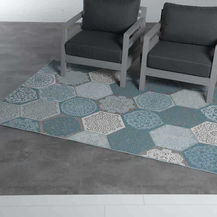 Garden Impressions Buitenkleed Hexagon turquoise 160x230 cm