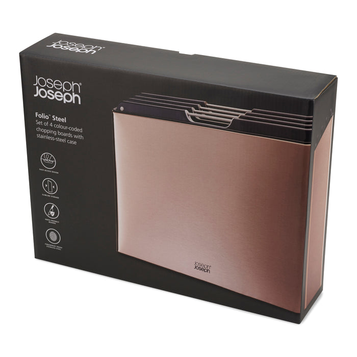 Joseph Joseph Folio Steel Snijplankset - Set van 4 - Roségoud / Zwart