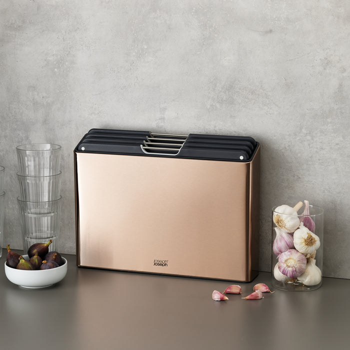 Joseph Joseph Folio Steel Snijplankset - Set van 4 - Roségoud / Zwart