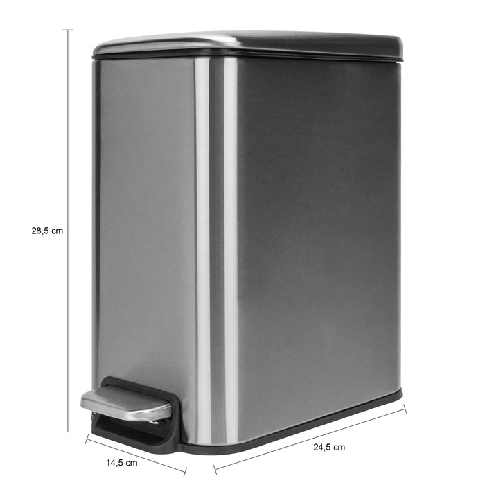 QUVIO Prullenbak vierkant - 5L - Metaal - Grijs