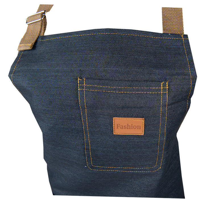 Clayre & Eef Keukenschort 73x65 cm Blauw Katoen BBQ Schort Cadeau voor