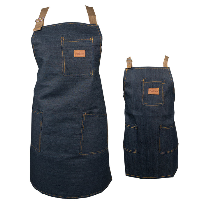 Clayre & Eef Keukenschort 73x65 cm Blauw Katoen BBQ Schort Cadeau voor