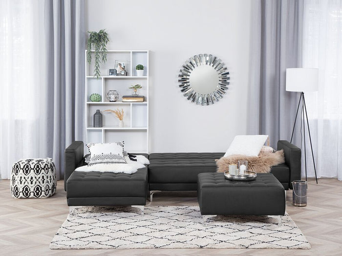 Beliani-ABERDEEN-Hoekslaapbank-Zwart-Rechterzijde-267 cm-Kunstleer