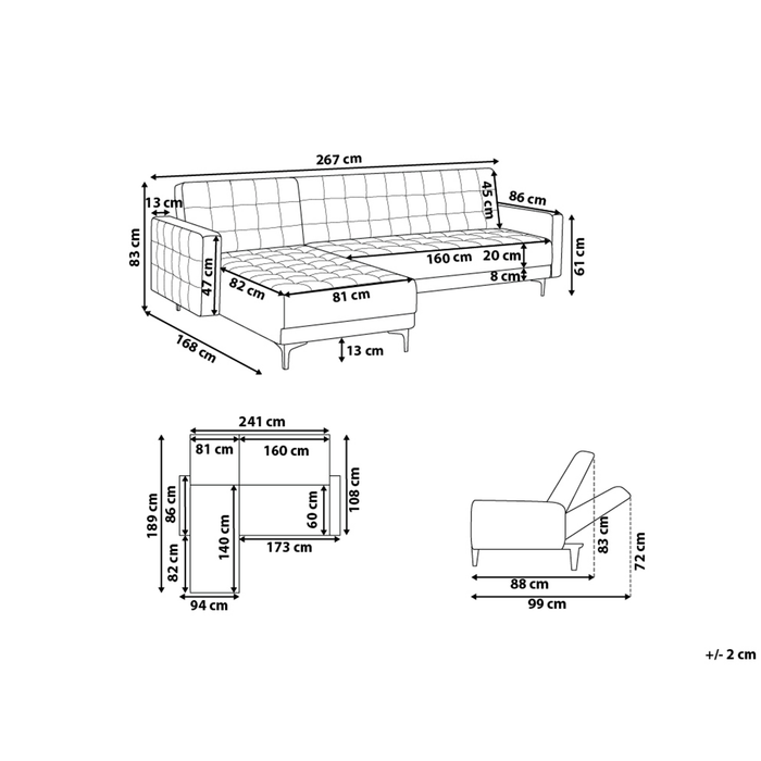 Beliani-ABERDEEN-Hoekslaapbank-Zwart-Rechterzijde-267 cm-Kunstleer