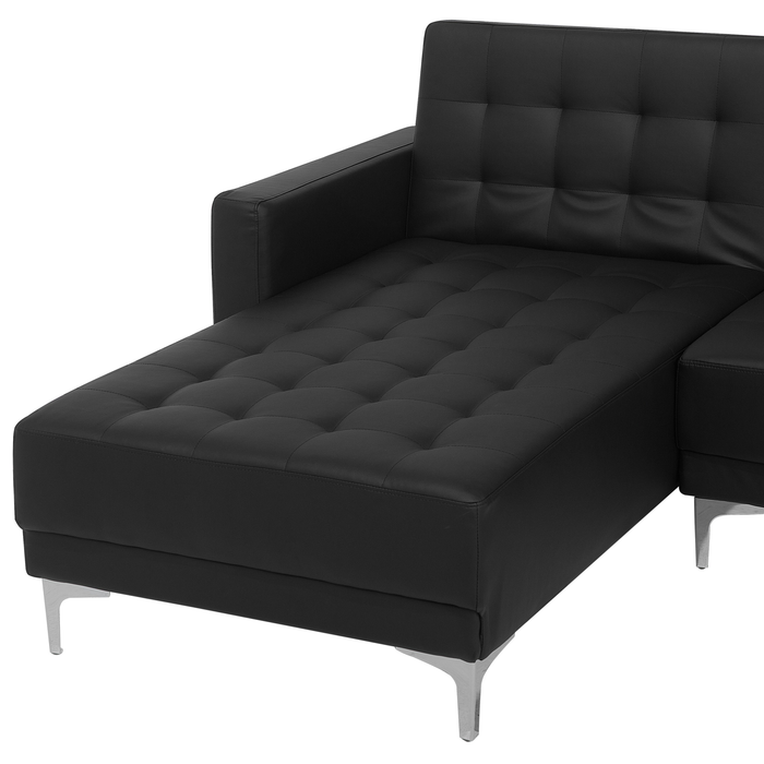 Beliani-ABERDEEN-Hoekslaapbank-Zwart-Rechterzijde-267 cm-Kunstleer