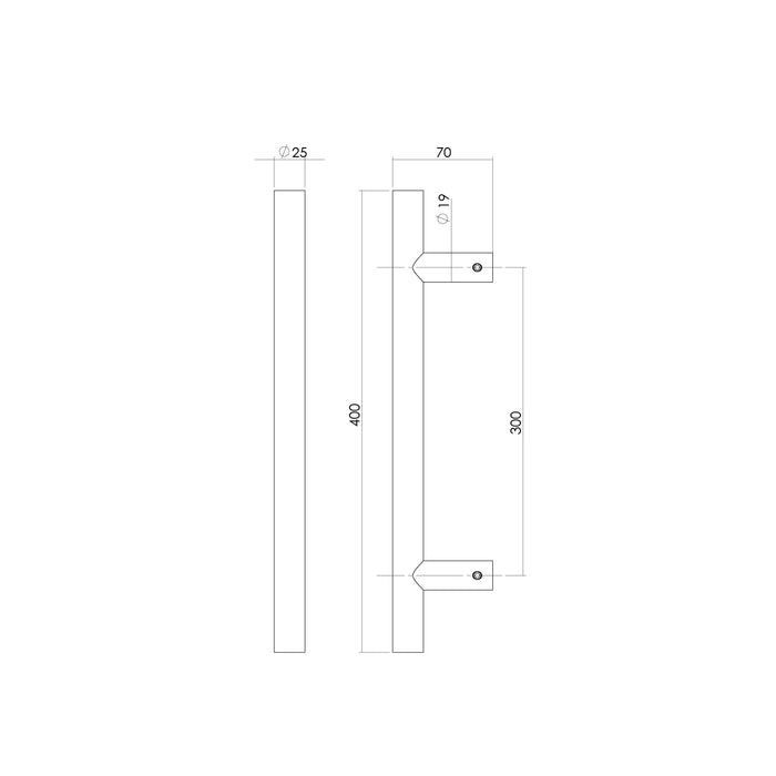 Intersteel Deurgreep per stuk T-vorm 400x70x25 HoH 300 rvs