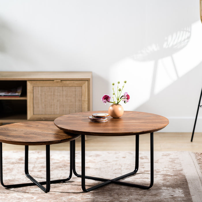 Duverger® Cross Scandinavian - Salontafels - set van 2 - rond - acacia