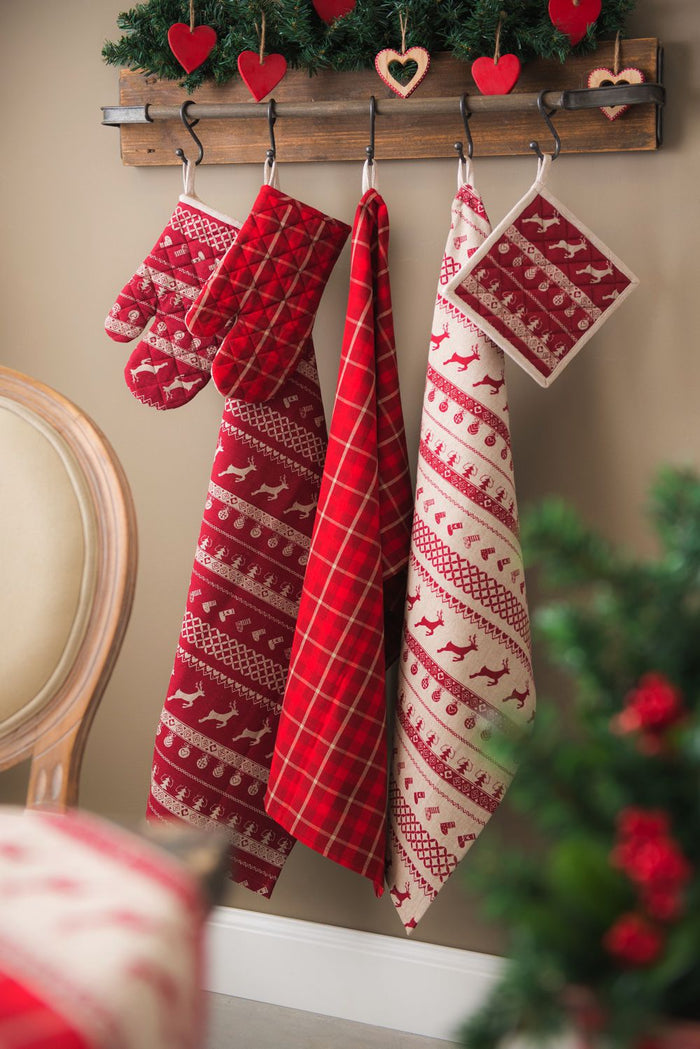 Clayre & Eef Pannenlap 20x20 cm Rood Beige Katoen Kerst