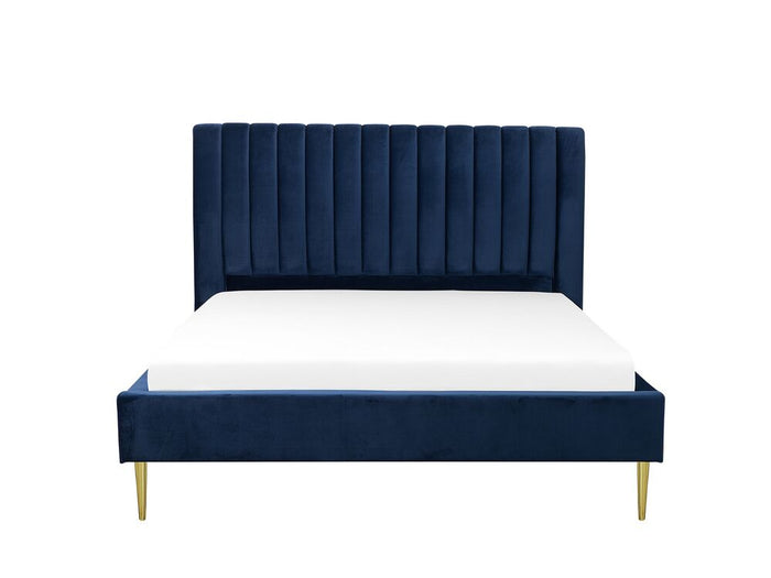 Beliani - MARVILLE - Tweepersoonsbed - Blauw - 160 x 200 cm - Fluweel