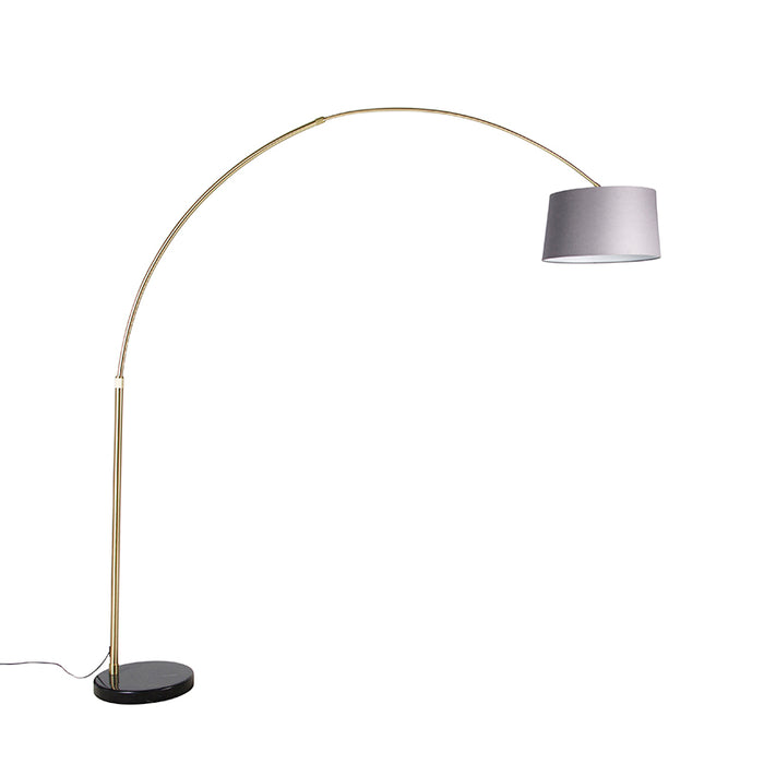 QAZQA Booglamp messing met marmer en stoffen kap grijs 45 cm - XXL