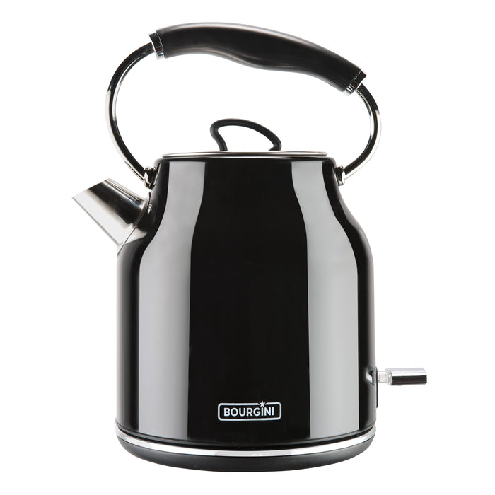 Bourgini Retro Waterkoker 1,7L – 2200W – Zwart – Snoerloos RVS