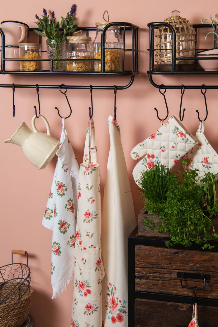 Clayre & Eef Pannenlap 20x20 cm Beige Katoen Vierkant Rozen Afgiet