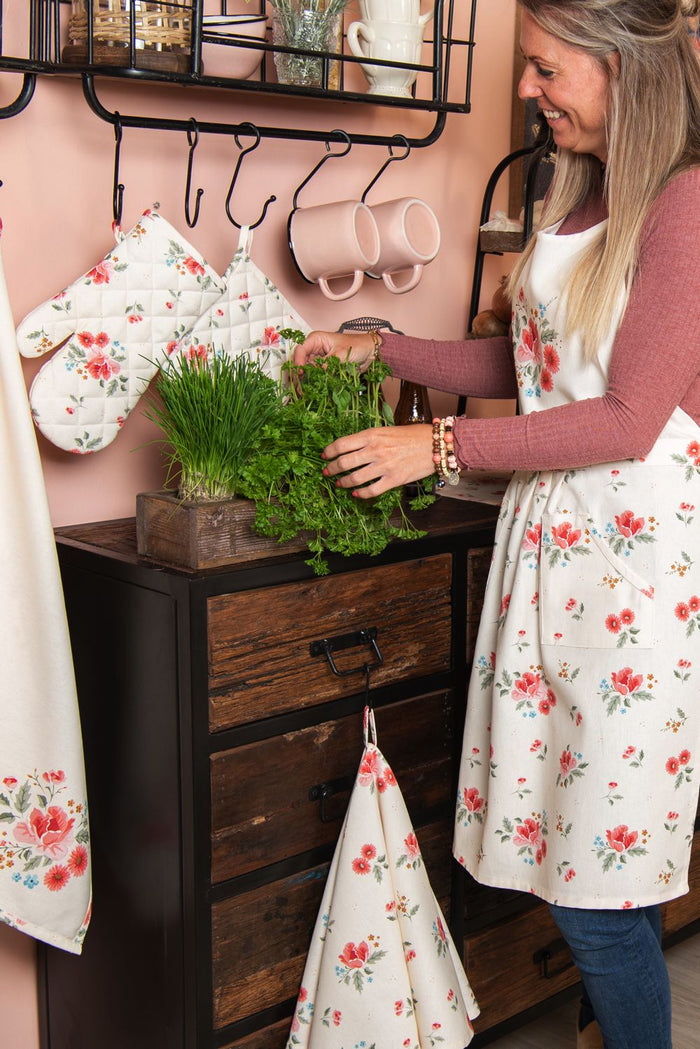 Clayre & Eef Pannenlap 20x20 cm Beige Katoen Vierkant Rozen Afgiet