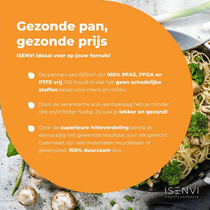 ISENVI Avon keramische wok met deksel 32 CM - Ergo greep