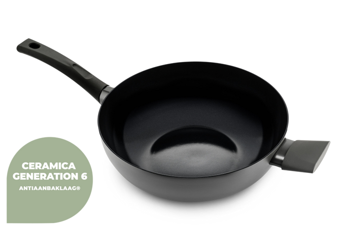 ISENVI Avon keramische wok met deksel 32 CM - Ergo greep