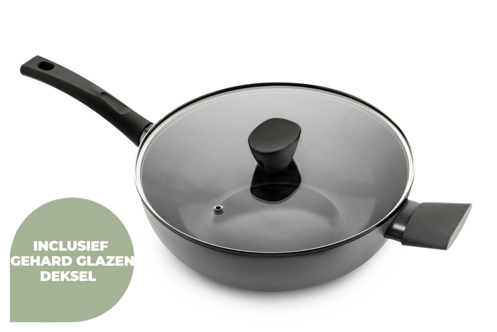 ISENVI Avon keramische wok met deksel 32 CM - Ergo greep