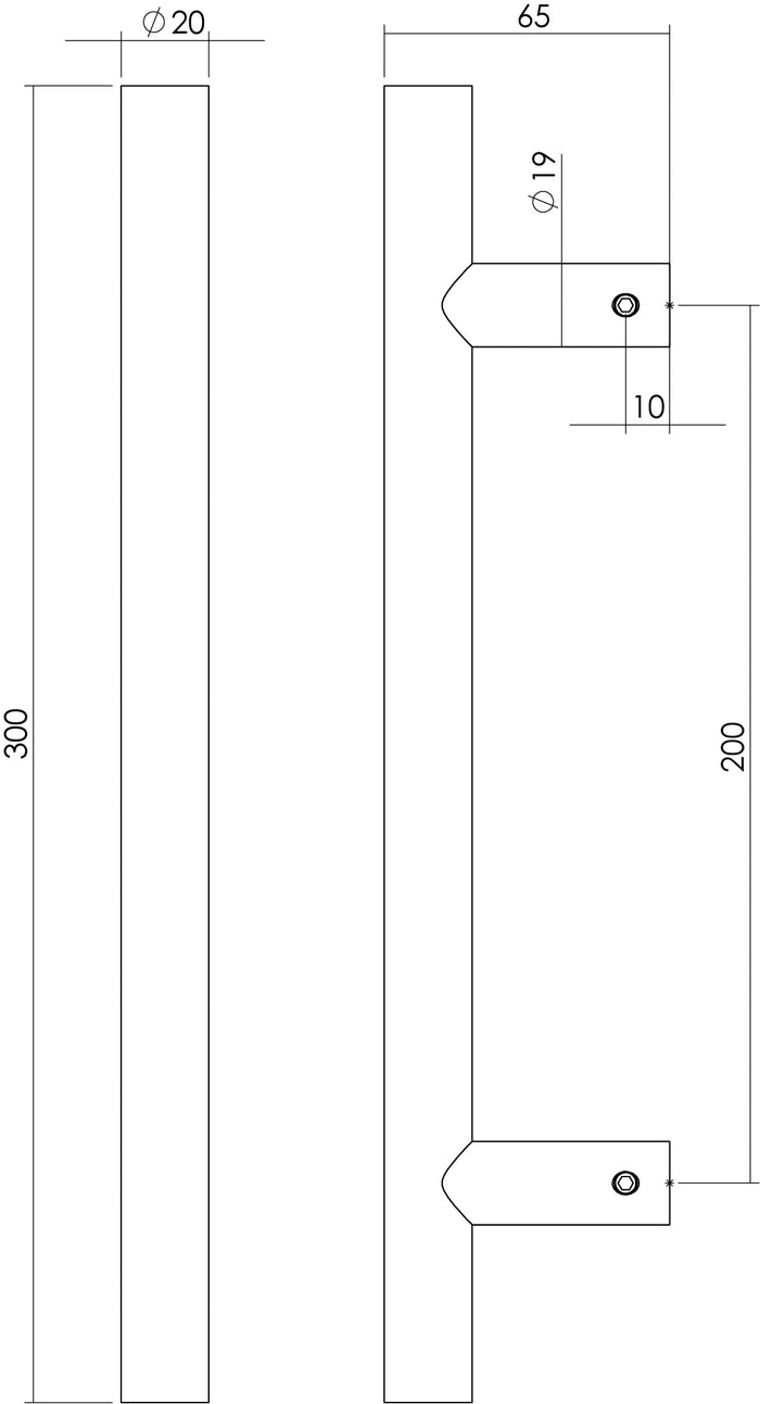 Intersteel Deurgreep T-model Ø 20 mm – 300 mm mat zwart