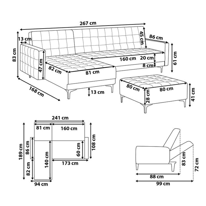 Beliani-ABERDEEN-Hoekslaapbank ottomaan-Wit-Rechts-267 cm-Kunstleer