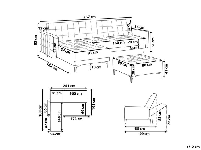 Beliani-ABERDEEN-Hoekslaapbank ottomaan-Wit-Rechts-267 cm-Kunstleer