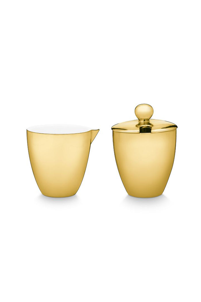 vtwonen Theepot en Mokken - Goud - Porselein - 1.8 Liter