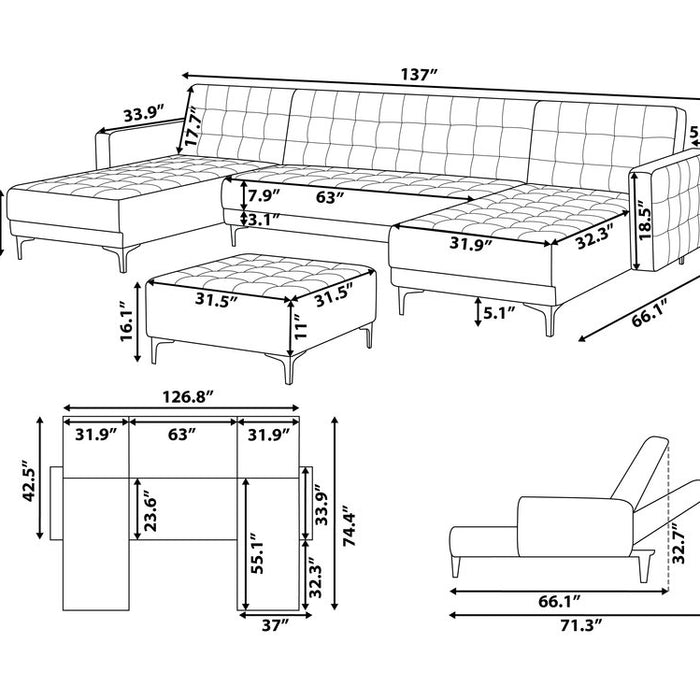 Beliani-ABERDEEN-Bank U-vormig met hocker-Wit-5 persoons- Kunstleer