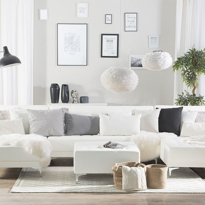 Beliani-ABERDEEN-Bank U-vormig met hocker-Wit-5 persoons- Kunstleer